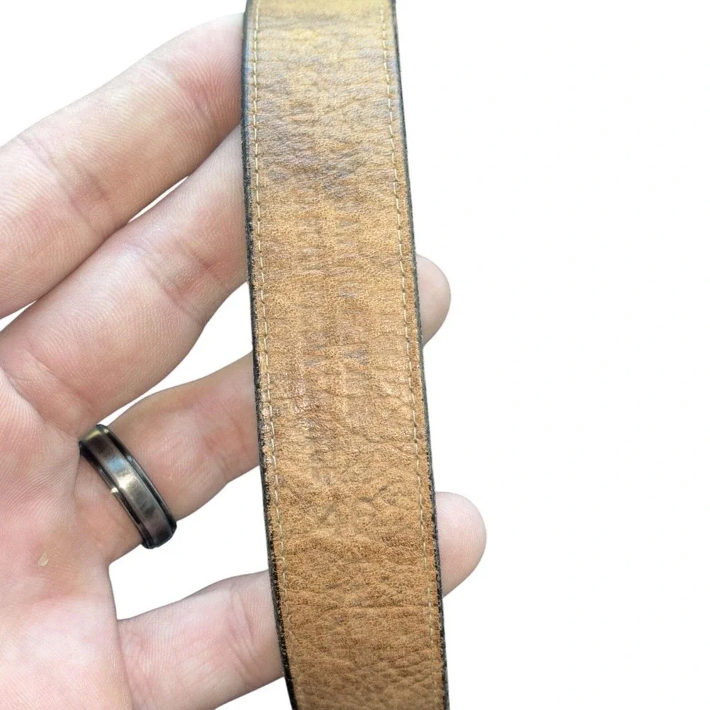 VTG Russia Cowhide Leather Belt 1/20 FPCO‎ Gold Filled Buckle Monogram K Sz 46